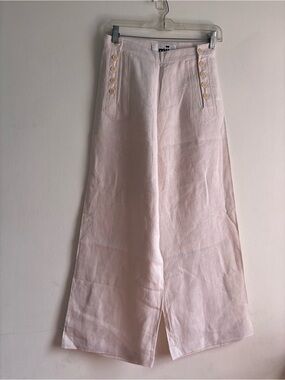 Light Pink Linen Pant with Front Button Trim